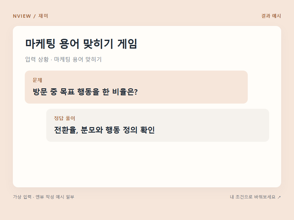 마케팅 용어 맞히기 게임 프롬프트 예시