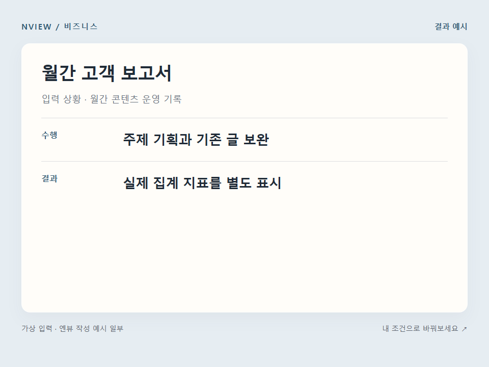 월간 고객 보고서 프롬프트 예시
