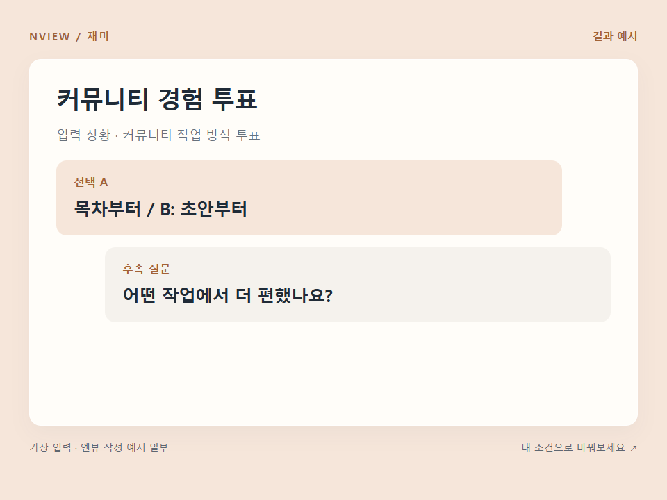 커뮤니티 경험 투표 프롬프트 예시