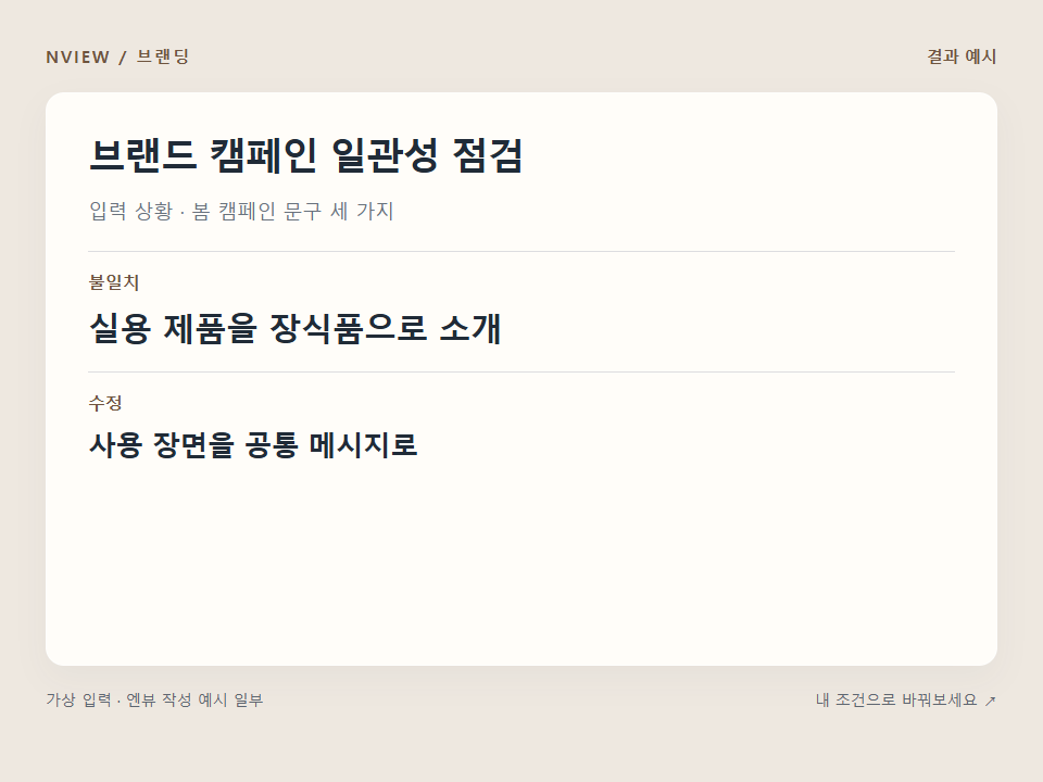 브랜드 캠페인 일관성 점검 프롬프트 예시