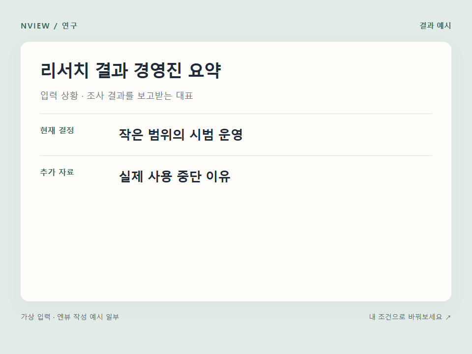 리서치 결과 경영진 요약 프롬프트 예시