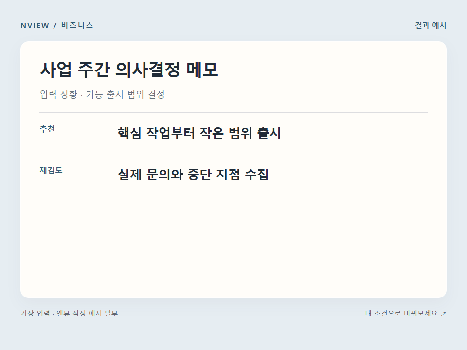 사업 주간 의사결정 메모 프롬프트 예시