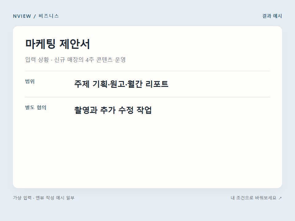 마케팅 제안서 프롬프트 — 목표·범위·검증 계획 정리 예시
