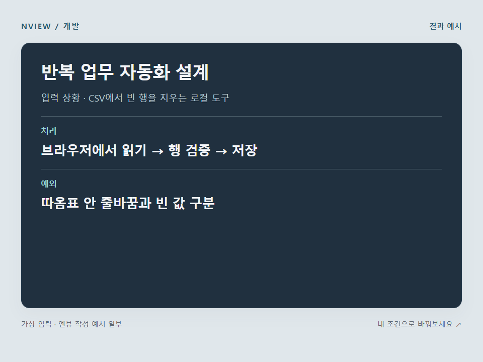 반복 업무 자동화 설계 프롬프트 — 개발 전 요구사항 정리 예시
