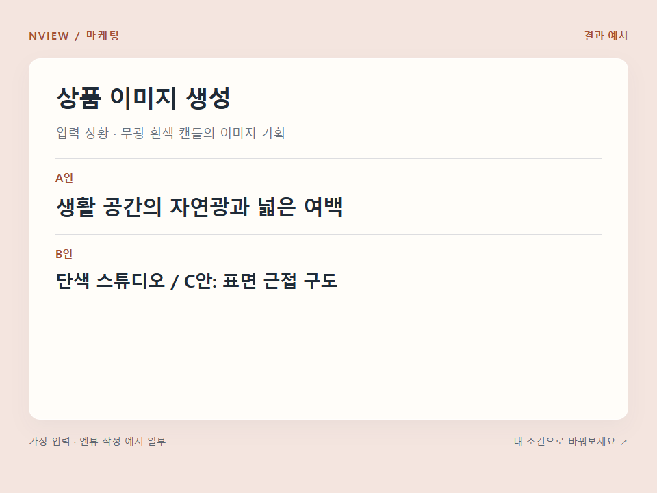 상품 이미지 생성 프롬프트 — 배경·조명·구도 3안 설계 예시