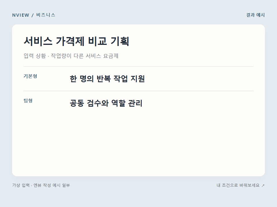 서비스 가격제 비교 기획 프롬프트 예시